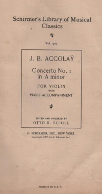 Concerto No. 1 In A Minor: For Violin with Piano Accompaniment